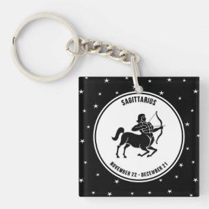 Porte-clefs Sagittarius Zodiac Sign, Porte - clé noir et blan