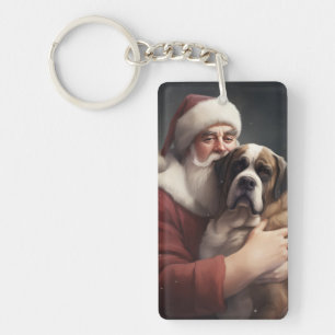 Porte-clefs Saint Bernard avec le Père Noël Festif Noël