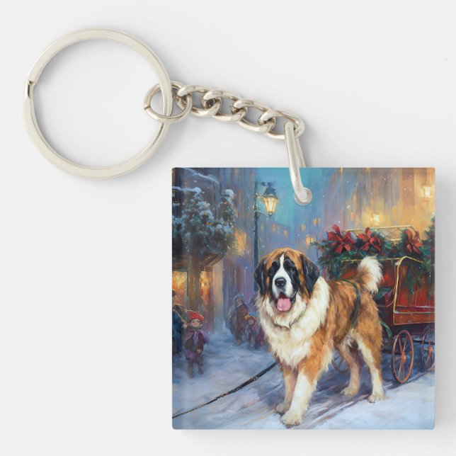 Porte-clefs Saint Bernard Christmas Festive (Devant)