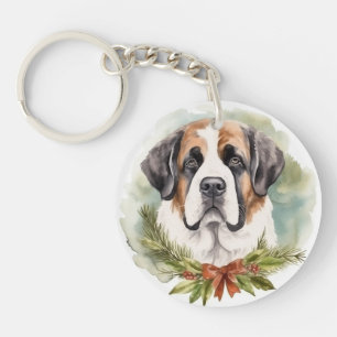 Porte-clefs Saint Bernard Christmas Wreath Festive Pup