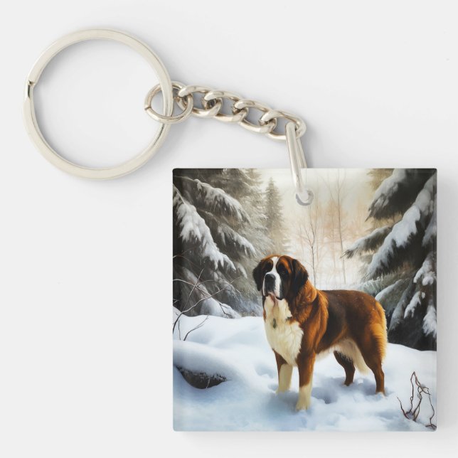 Porte-clefs Saint Bernard Laisser Neige Noël (Devant)