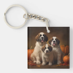 Porte-clefs Saint Bernard Puppy Automne Citrouille