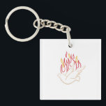 Porte-clefs Saint-Esprit - Illustration de la colombe et des f<br><div class="desc">Belle illustration en or de Faux de colombe et flammes colorées comme représentation de l'Esprit Saint. Parfait pour la célébration de confirmation</div>