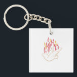 Porte-clefs Saint-Esprit - Illustration de la colombe et des f<br><div class="desc">Belle illustration en or de Faux de colombe et flammes colorées comme représentation de l'Esprit Saint. Parfait pour la célébration de confirmation</div>