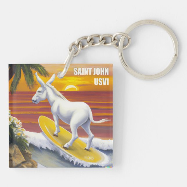 Porte-clefs Saint John US Virgin Islands Funny Donkey Surfing (Dos)
