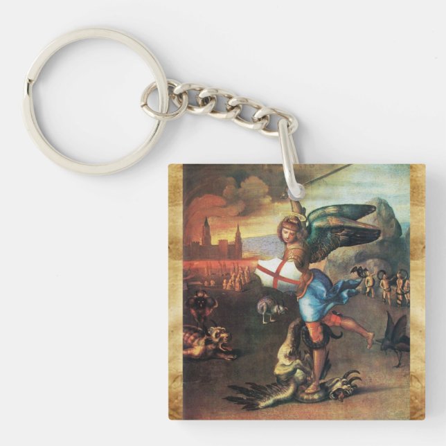 Porte-clefs Saint Michael et le Parchemin de prière du dragon (Devant)