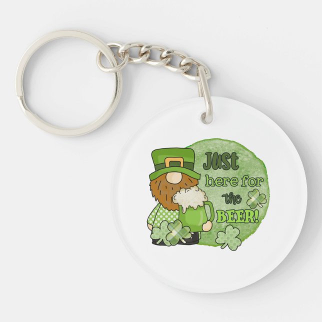 Porte-clefs Saint-Patrick Green Gnome | Just Here For the Beer (Devant)