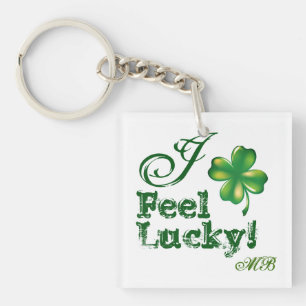 Porte-clefs Saint-Patrick Monogramme J'ai de la chance, Trèfle