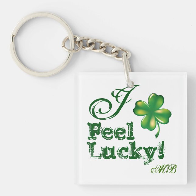 Porte-clefs Saint-Patrick Monogramme J'ai de la chance, Trèfle (Devant)
