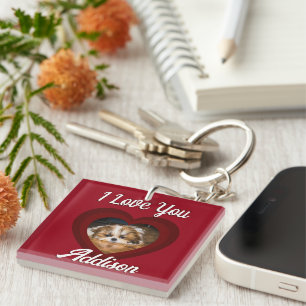 Porte-clefs Saint-Valentin amour de chien de coeur Nom photo p