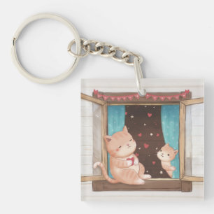 Porte-clefs Saint-Valentin : Illustration des chats et des coe
