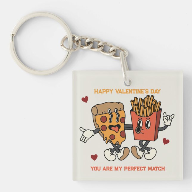 Porte-clefs Saint-Valentin "Match de pizza et de pommes de ter (Devant)