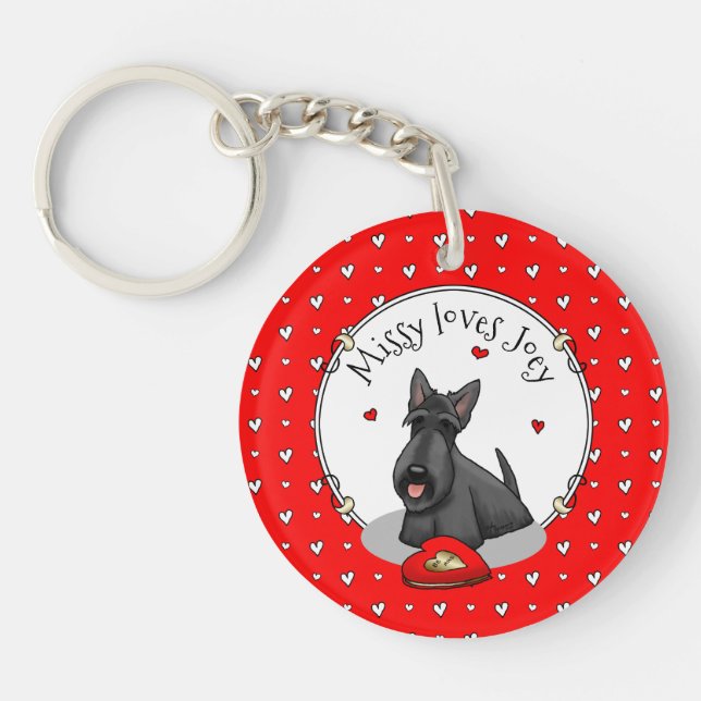 Porte-clefs Saint-Valentin (rouge) Chien écossais (noir) migno (Devant)