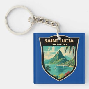 Porte-clefs Sainte-Lucie Les Pitons Travel Art Vintage