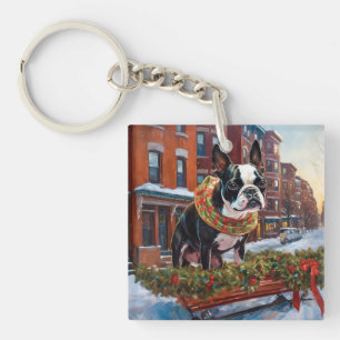 Porte-clefs Saison de Noël de Boston Terrier