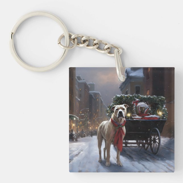 Porte-clefs Saison de Noël du American Staffordshire (Devant)
