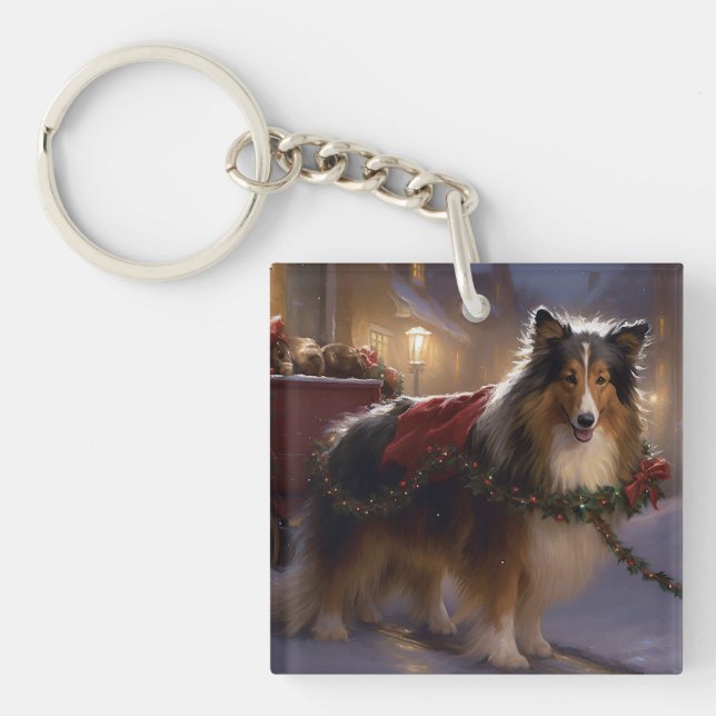 Porte-clefs Saison de Noël du Shetland Sheepdog (Devant)