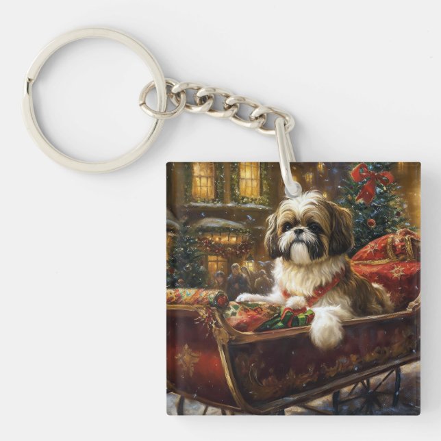 Porte-clefs Saison de Noël Shih Tzu (Devant)