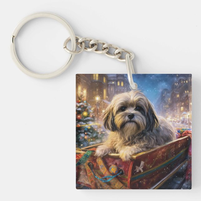 Porte-clefs Saison Festive de Noël de Lhasa Apso (Devant)