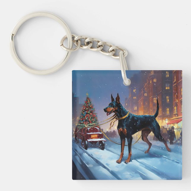 Porte-clefs Saison Festive de Noël Doberman (Devant)