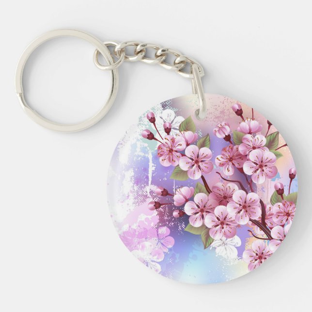 Porte-clefs Sakura rose sur la peinture Arrière - plan (Devant)
