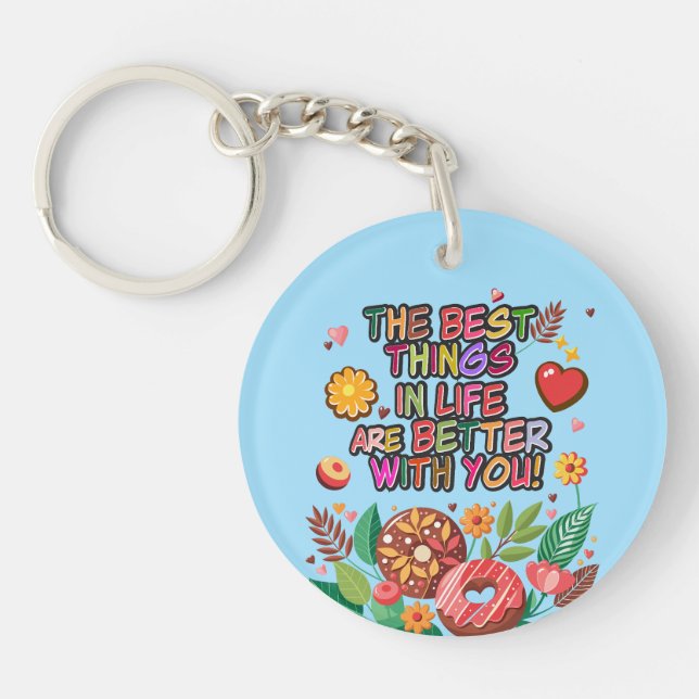 Porte-clefs Salle de classe Saint-Valentin Boho Donuts et fleu (Devant)