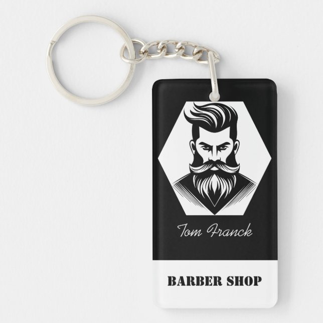 Porte-clefs Salon de coiffeur professionnel noir et blanc (Devant)