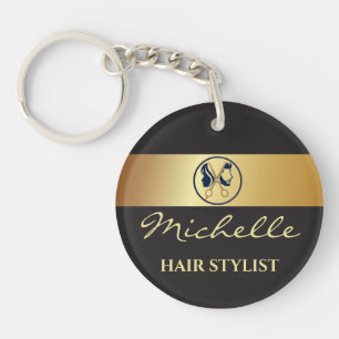 Porte-clefs Salon de coiffure élégant noir et or unisexe