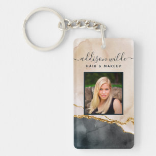 Porte-clefs Salon de marbre rose noir or Script Watercolor ID
