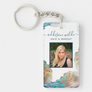 Porte-clefs Salon ID à l'aquarelle liquide moderne bleu et or