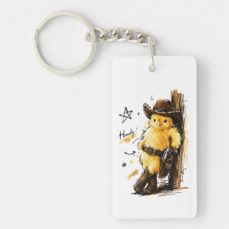 Porte-clefs Salut joli bébé poussin cowboy Art western