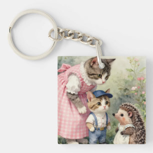 Porte-clefs Salutations du premier jour - Chat et hérisson