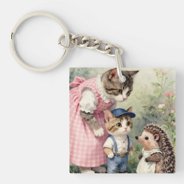 Porte-clefs Salutations du premier jour - Chat et hérisson (Devant)