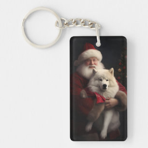 Porte-clefs Samoyède avec le Père Noël Noël Festif
