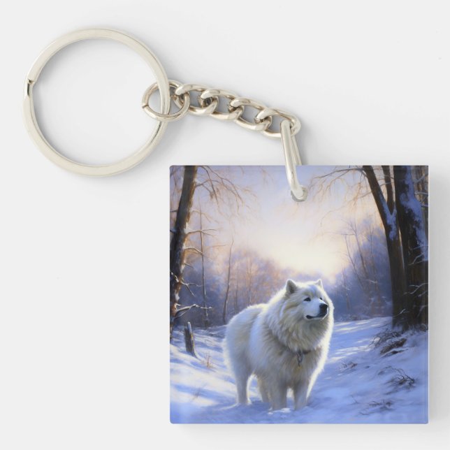 Porte-clefs Samoyède Qu'il neige Noël (Devant)