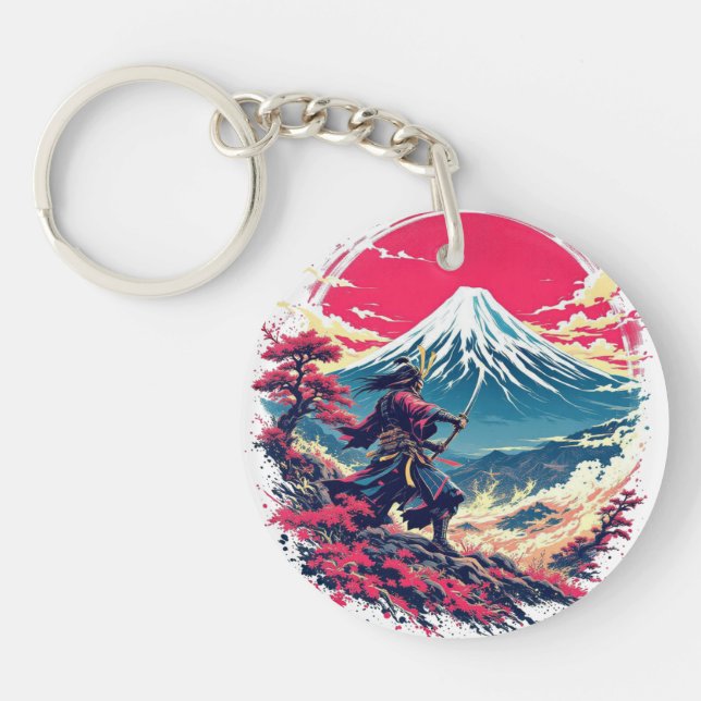 Porte-clefs Samurai Warrior at Mount Fuji Japanese Art (Devant)
