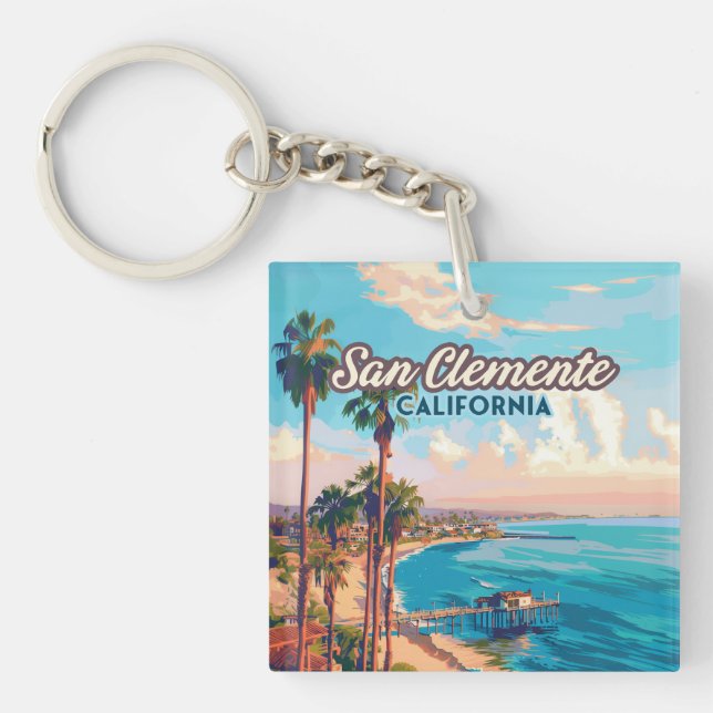 Porte-clefs San Clemente California Beach Orange County Retro (Devant)