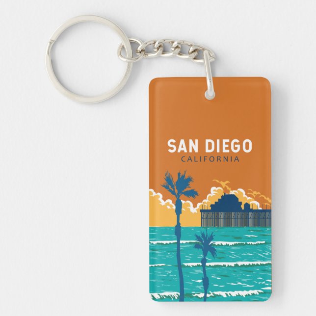 Porte-clefs San Diego California Travel Art Vintage (Devant)