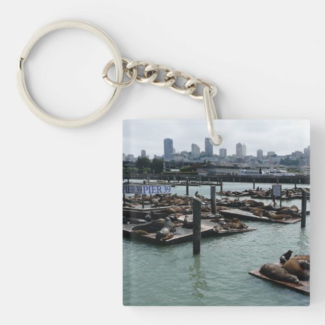 Porte-clefs San Francisco et Pier 39 Sea Lions City Skyline (Devant)