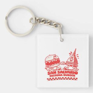 Porte-clefs San Salvario Fassona Burger - Dessin Animé Rétro d