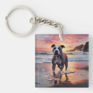 Porte-clefs Sandy chien Staffordshire américain sur coucher de