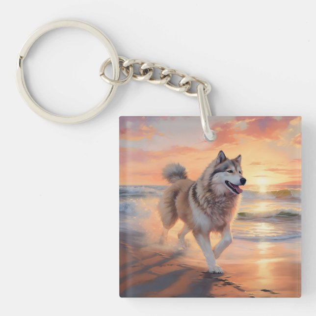 Porte-clefs Sandy Paws Alaskan Malamute Chien sur le coucher d (Devant)