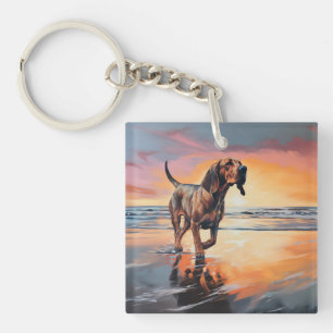Porte-clefs Sandy Paws Bloodhound Dog on Beach Sunset