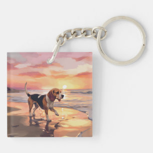 Porte-clefs Sandy Paws Chien Beagle sur le coucher du soleil d