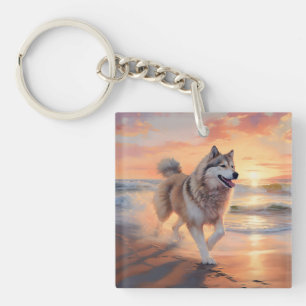 Porte-clefs Sandy Paws Malamute Alaskan sur la plage au couche
