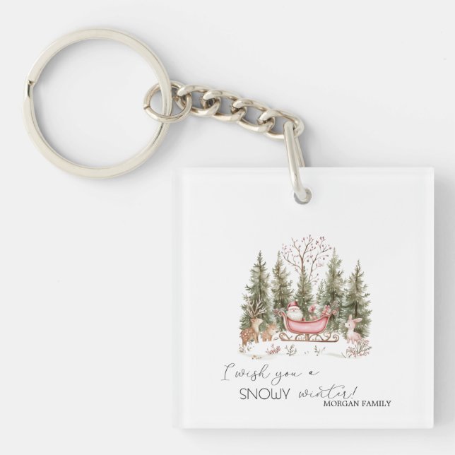 Porte-clefs Santa Claus, Sleigh, Présents Noël de forêt (Devant)