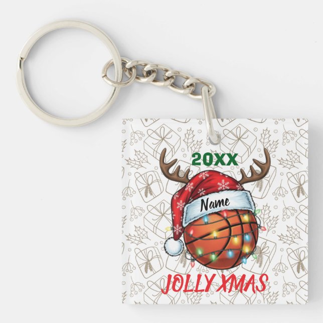 Porte-clefs  Santa Hat Basketball Reindeer Christmas Fun Sport (Devant)