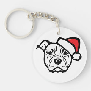 Porte-clefs Santa Paws : AmStaff Chien au Chapeau Festif