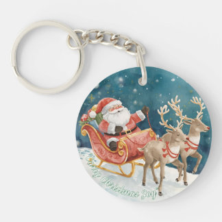 Porte-clefs Santa Sleigh Watercolor Keychain | Carry Christmas