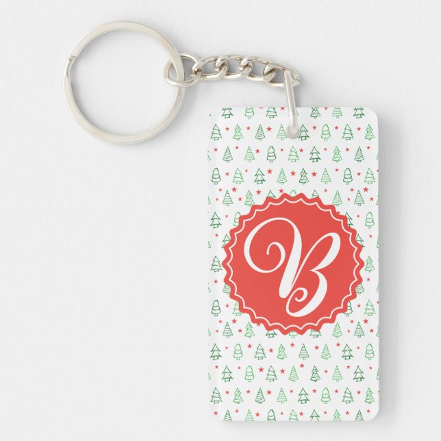 Porte-clefs Sapin de Noël rouge et vert  (Devant)
